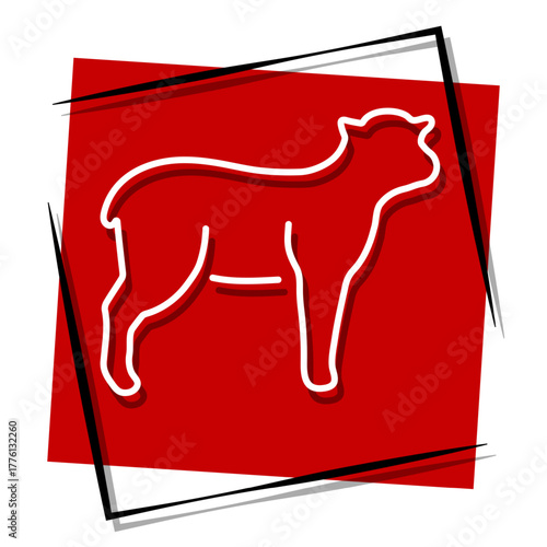 lamb, red banner in a frame. Vector illustration on a white background.