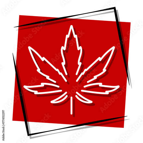 marijuana, red banner in a frame. Vector illustration on a white background.
