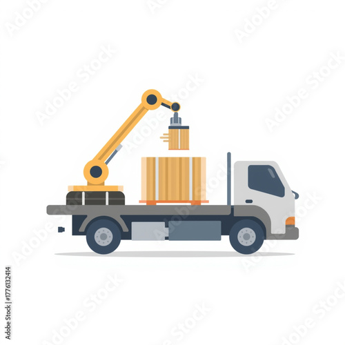 Automated Truck Using Robotic Arm for Cargo Handling Illustration