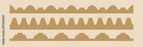 Set of three seamless decorative arab roof line patterns. Traditional arabian architectural vector element for design