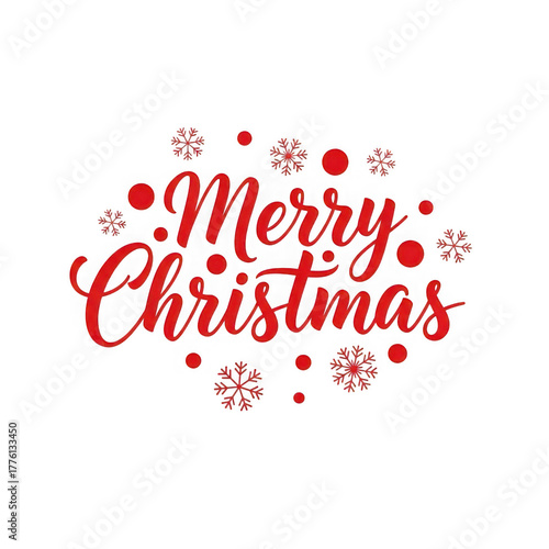 Red text merry christmas with snowflakes and dots isolated on transparent background