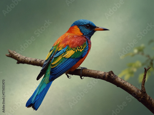 Rainbow Songbird on a Branch. Generative Ai