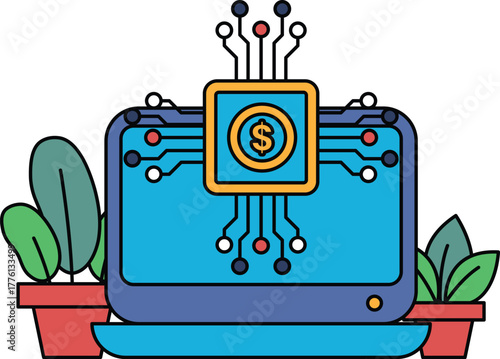 A computer monitor with a dollar sign on it