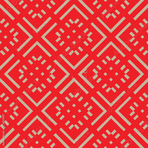 Red Geometric Diamond Pattern with Traditional Textile Motif