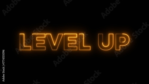 Level Up neon text icon, on black background illustration. Level Up gaming position, congrats text sign background.
