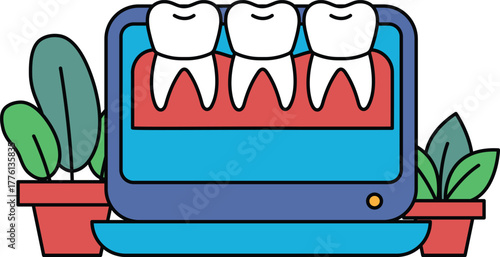 A computer monitor with three teeth on it