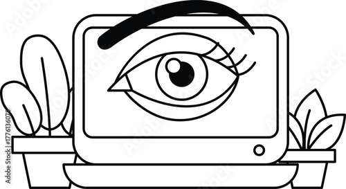 A black and white drawing of an eye with eyelashes