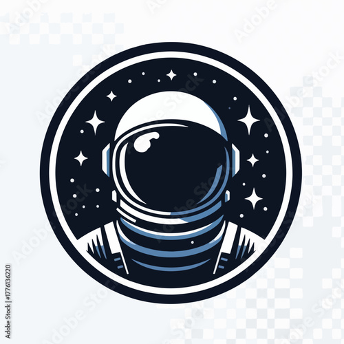 Astronaut in Space Suit Surrounded by Stars in Circular Design.