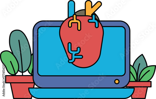 A computer monitor with a heart on it