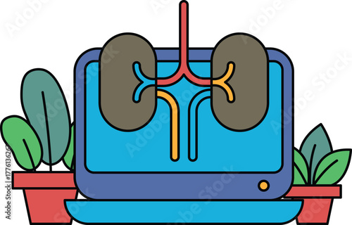 A computer monitor with a pair of kidneys on it