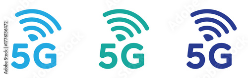 5G icons. Vector illustrations, high-speed mobile internet, signal strength, and connection symbols. Network wireless technology icons on  white isolated background