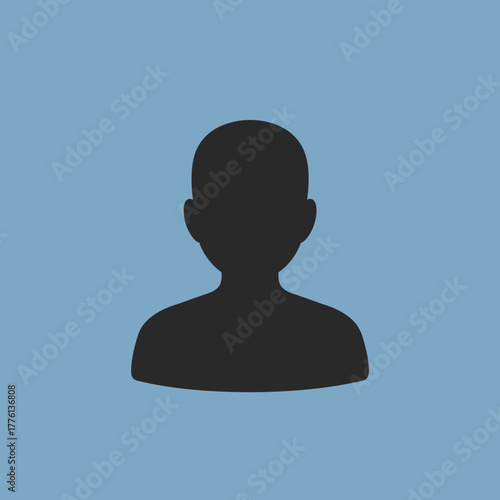 A simple, stylized silhouette of a person's head and shoulders against a solid blue background.