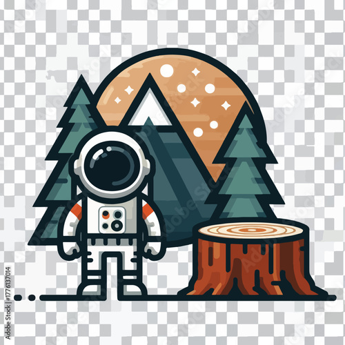Astronaut Standing in a Forest Scene with a Tree Stump.