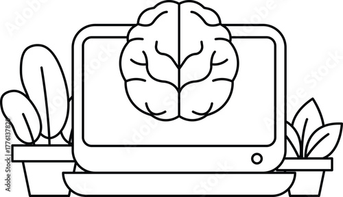 A computer monitor with a brain on it