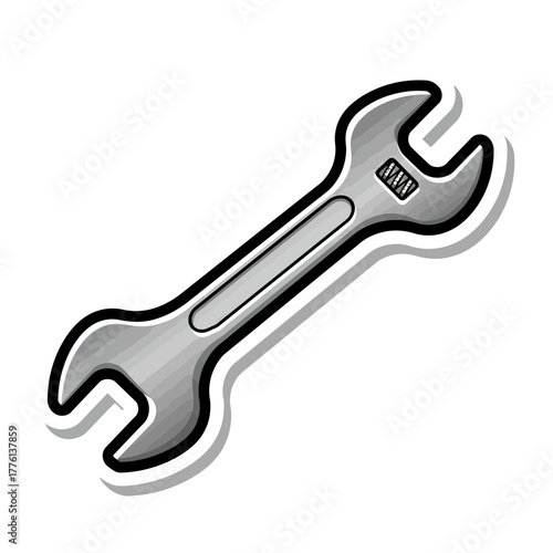 A detailed illustration of a silver adjustable wrench with a black outline and a white shadow.