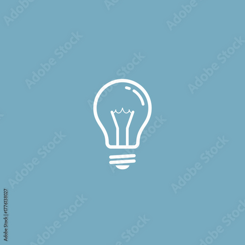A simple white outline of a light bulb on a solid blue background, representing an idea or innovation.