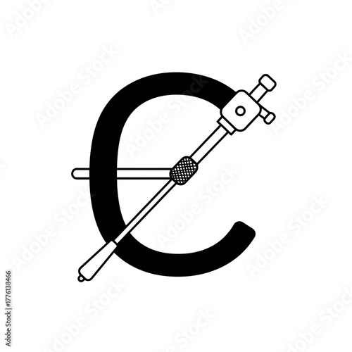 A black euro symbol with a stylized microphone stand superimposed over it.