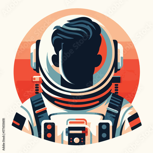 Stylized Astronaut Illustration in Spacesuit with Retro Color Palette.