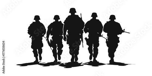 Army silhouette vector and soldier silhouette with army background