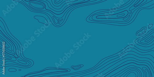 Abstract Terrain Map Background with Blue Colors. Wavy Topographic Lines, Mountain Relief, and Geographic Grid Landscape