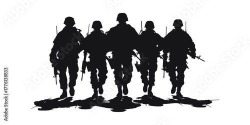 Army silhouette vector and soldier silhouette with army background