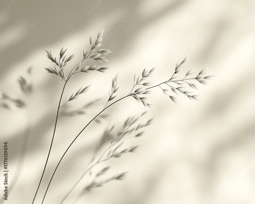 Obraz premium Delicate grass stalks in soft focus against a blurred shadow background