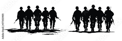 Army silhouette vector and soldier silhouette with army background