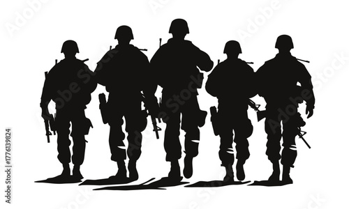 Army silhouette vector and soldier silhouette with army background