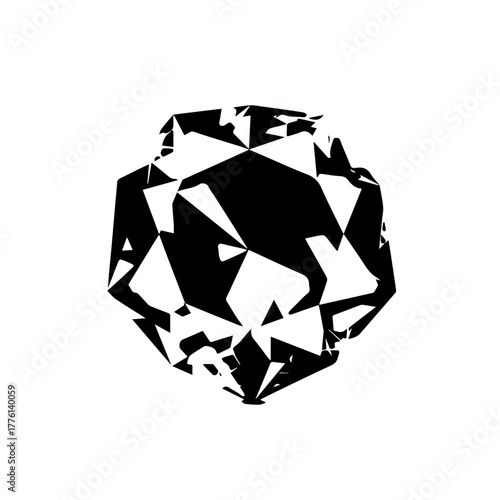 Stylized black bison silhouette with a fragmented, abstract geometric pattern inside a polygonal shape.