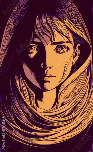 portrait of a woman with a veil and melancholic expression