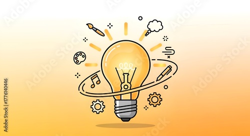 Illustration of a simple glowing light bulb, symbol of creativity