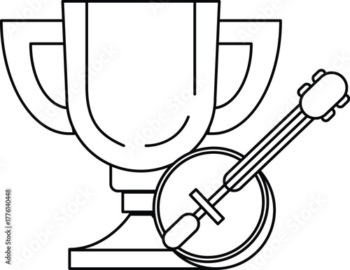 A cup with a guitar on top of it