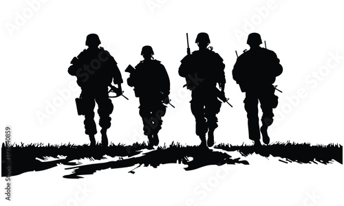 Army silhouette vector and soldier silhouette with army background