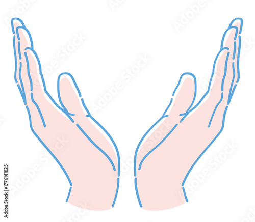 手のジェスチャーのイラスト。カップの形。ベクターイラスト素材。