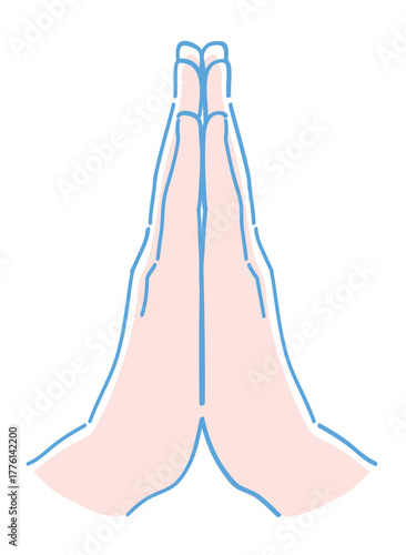 手のジェスチャーのイラスト。手をあわせる。ベクターイラスト素材。