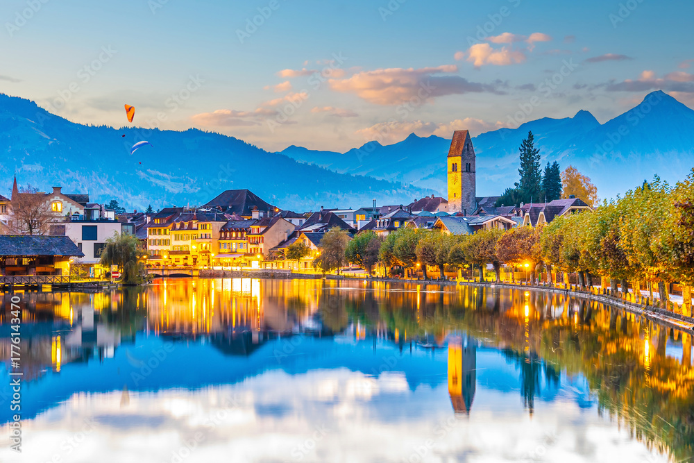 Fototapeta premium Interlaken city skyline, cityscape of Switzerland