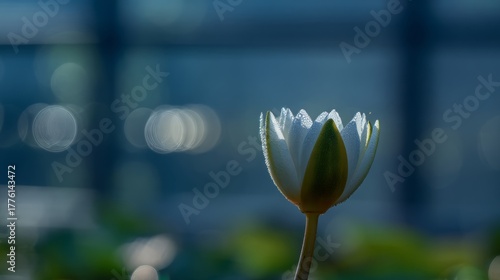 pink lotus flower in water, blues atmosphere, magazine style