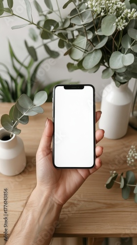 Hand-Emphasized Smartphone in Minimalist White Studio