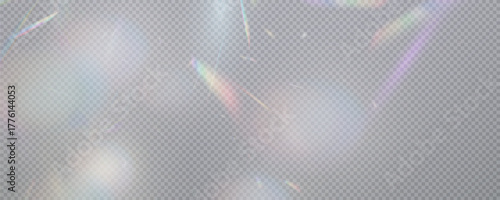 Set of rainbow light flares, reflection effect, falling confetti. Light rainbow lights with transparent effect, sparkling prism, stripe overlay, rainbow crystal, vector, png.