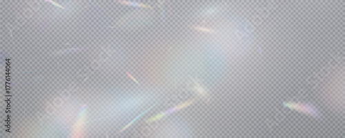 Set of rainbow light flares, reflection effect, falling confetti. Light rainbow lights with transparent effect, sparkling prism, stripe overlay, rainbow crystal, vector, png.