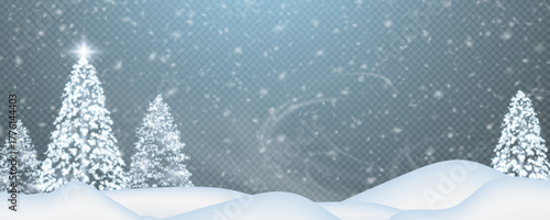 Realistic winter background, snowdrifts, snowdrifts, blizzard and wind, snow. Christmas winter landscape, 3D background with snow, vector transparent background, PNG.
