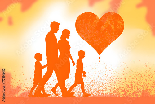 white paper cutout family inside house shape on yellow background