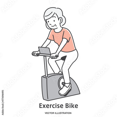 エアロバイクに乗る年配の女性