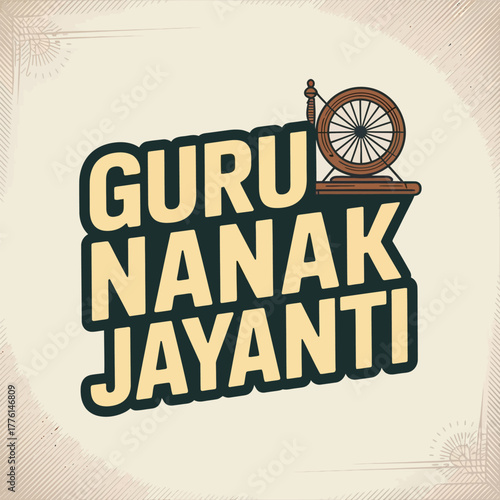 Guru Nanak Jayanti with Charkha Symbol and Typography