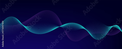 Abstract glowing wave lines on dark blue background. Dynamic wave pattern. Modern flowing wavy lines. Futuristic technology concept. Suit for banner, poster, cover, brochure, flyer, website