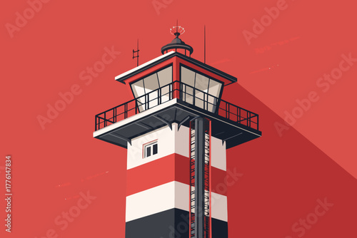 Diagonal view of an emergency siren beacon tower, flat.