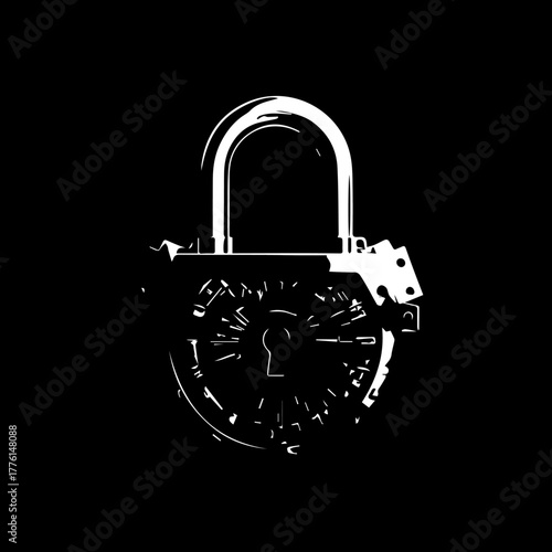 Stylized White Padlock with Intricate Dial and Shackle