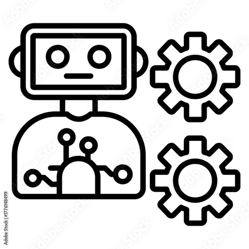 Robot with Gears Flat Vector Illustration