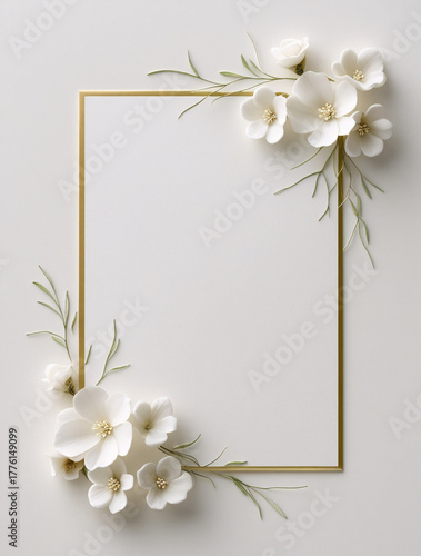 Beautiful white flower bouquet frame on a wooden background, perfect for spring wedding decoration