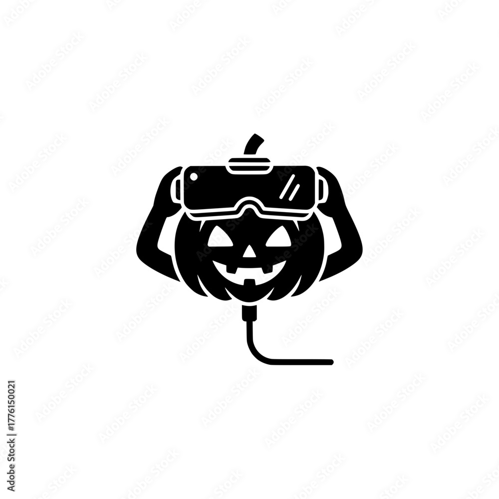 Obraz premium Jack-o'-Lantern Experiencing VR Headset